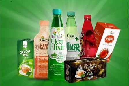Emiral product range: detox tea, cleanse, ulcer elixir, elixir and detox coffee